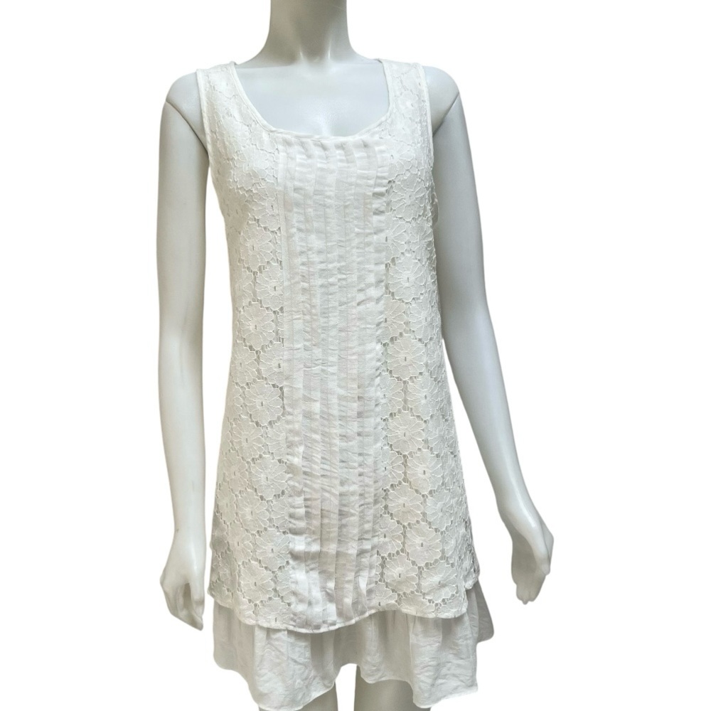 RETRO‎ THREADS White Tiered Lace Mini Dress Tunic Whimsy Goth Coquette Lagenlook